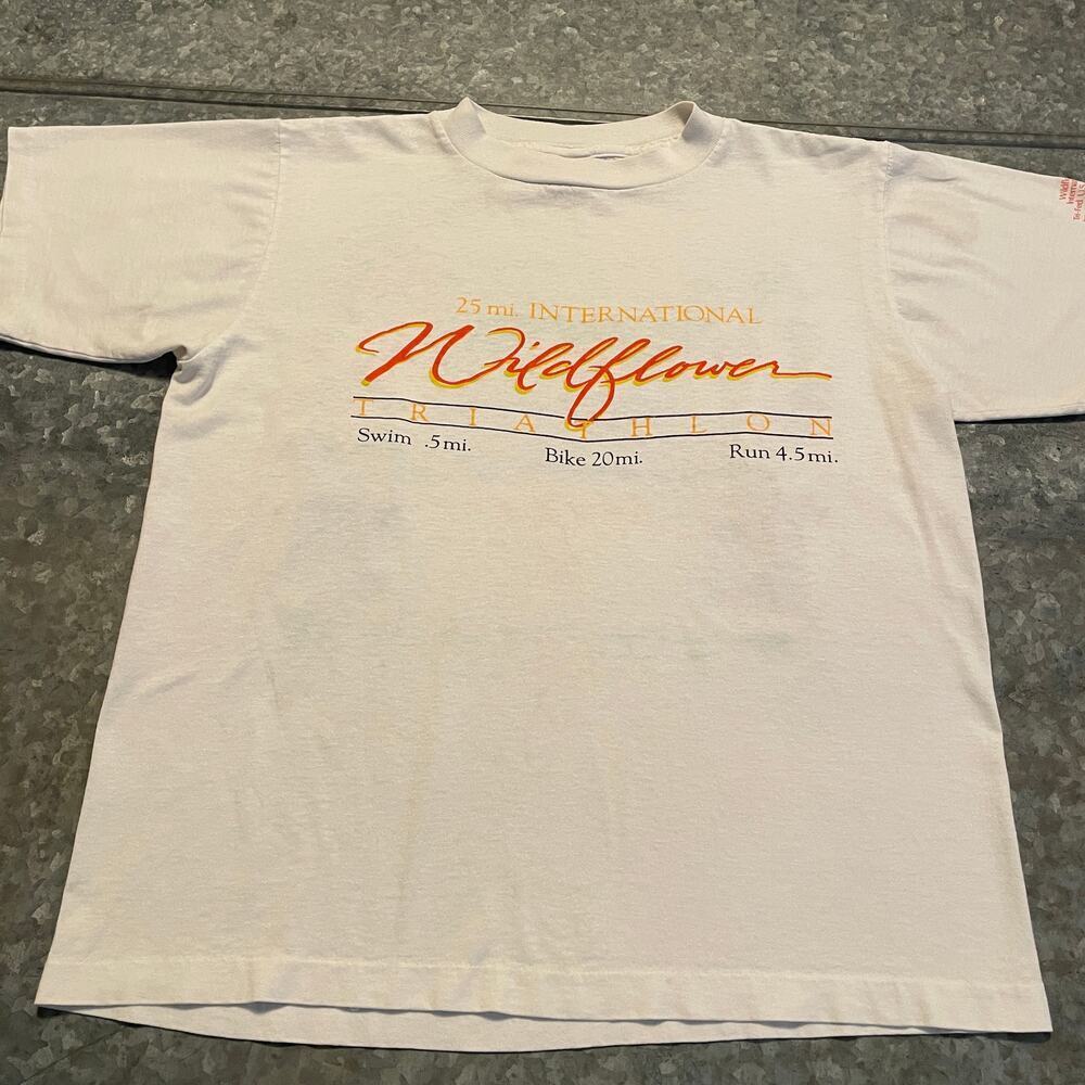 Vintage 90s Wildflower Triathlon Shirt Large Swim Bike 1991 Lake San Antonio